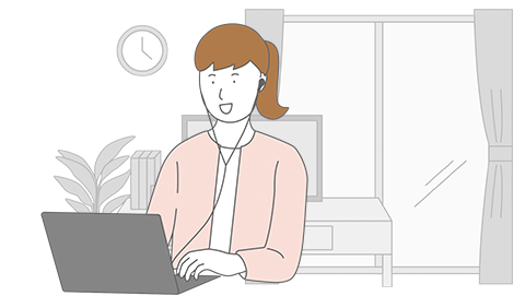 家でPCで電話してる人のイラスト