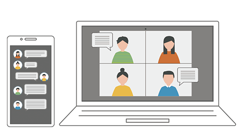 PCとスマホでWeb会議のイラスト