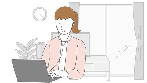 家でPCで電話してる人のイラスト