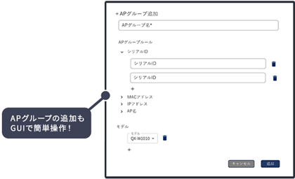 APグループの追加もGUIで簡単操作！
