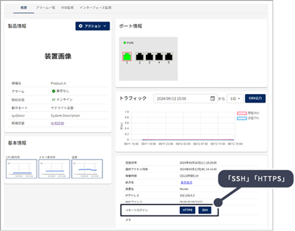 リモートログインの「SSH」「HTTPS」ボタン