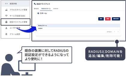 既存の装置に対してRADIUSの認証設定ができるようになってより便利に！
