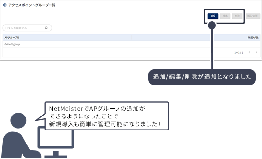 NetMeisterでAPグループの追加ができるようになったことで新規導入も簡単に管理可能になりました!