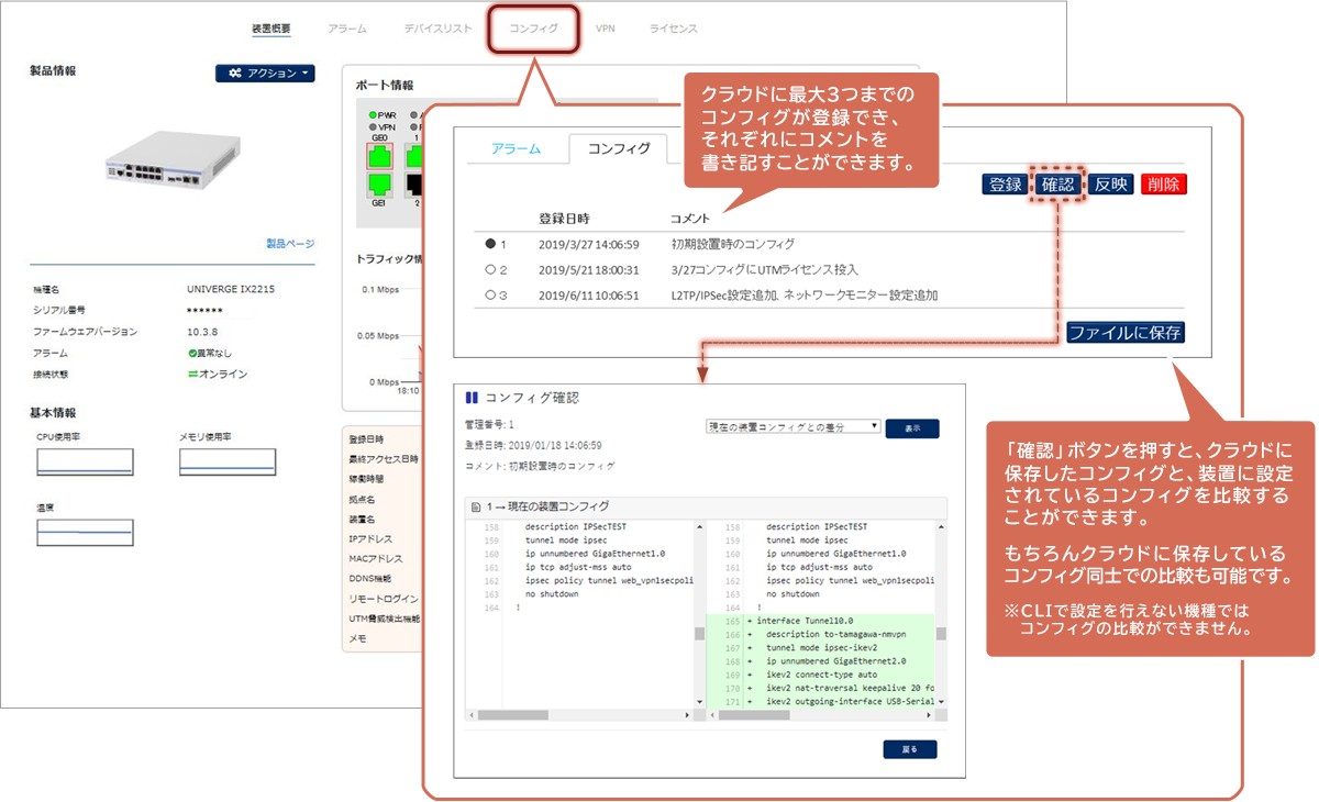 遠隔でコンフィグの管理・反映が可能