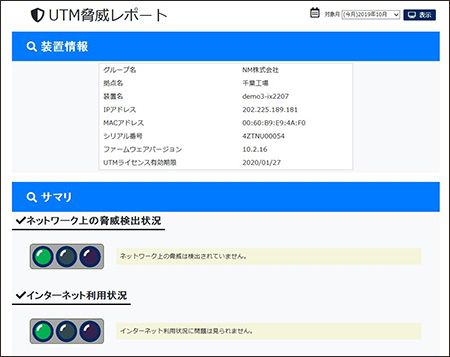 UTM脅威レポート画面