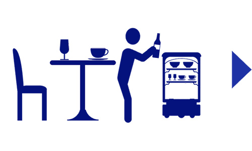 配膳ロボットに空いた食器をのせる店員