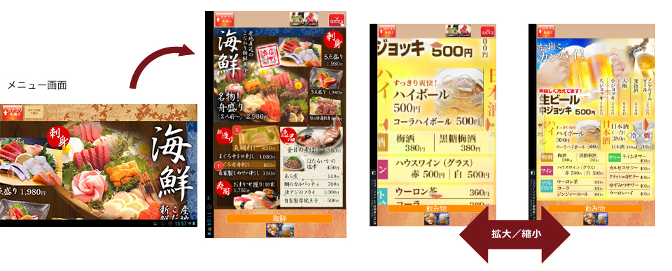 スマートフォン感覚で画面表示の操作が可能